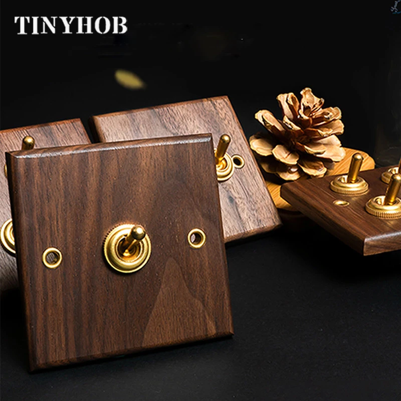 Wall Light Toggle Switch Walnut Solid Wood Brass Lever 2 Way 1-4 Gang Retro Switch Nordic Style  SW-976