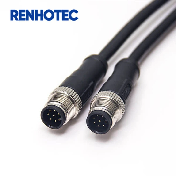 Waterproof 1 Meter 8pin 8 Pin Sensor A Coding Circular Connector M12 Male to Male Molding Cable