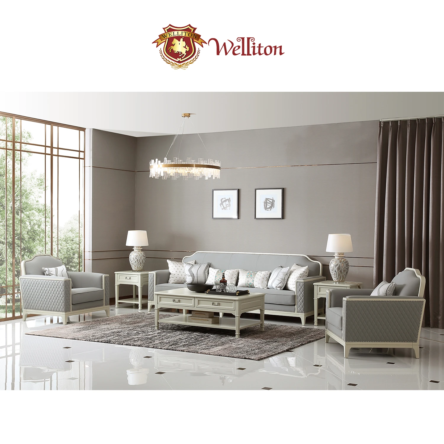 Welliton OEM&ODM  Leather Sofa Sets Sectional Sofa Design Furniture Living Room Modern Therr-seat Small Aparment X608-17 Luxury