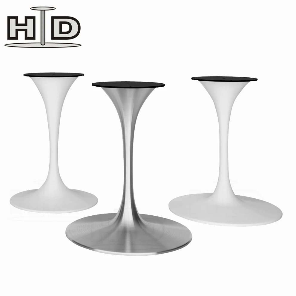 White black metal aluminum steel crank trumpet tulip table base for marble table