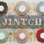Wholesale 4pcs custom porcelain dinner plates sets gold serving wedding charger platter ceramic dishes