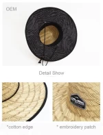Wholesale beach travel cowboy hat natural straw handmade summer OEM brand embroidery patch printing unisex life guard straw hat