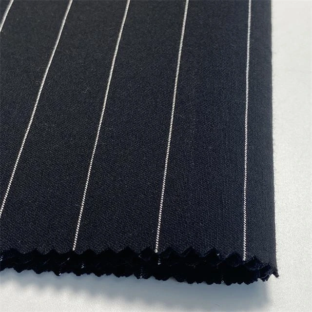 Wholesale black white stripe yarn dyed  bengaline rayon nylon spandex  fabric   women dress pants new 2021
