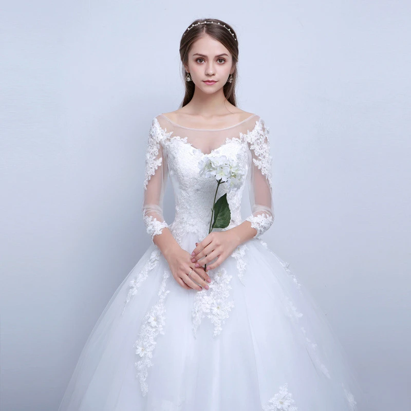 Wholesale bride dress top quality Bride&#39;s new 2019  floor-length big flower lace wedding dress