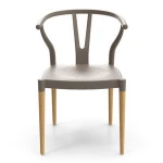 Wholesale Colorful pp plastic Dining chair stackable outdoor garden chair with arm and solid wood legs
