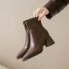 Wholesale Customized Fashionable Back Zipper Short Boots Pointed Thick Heels Women Ankle Boots