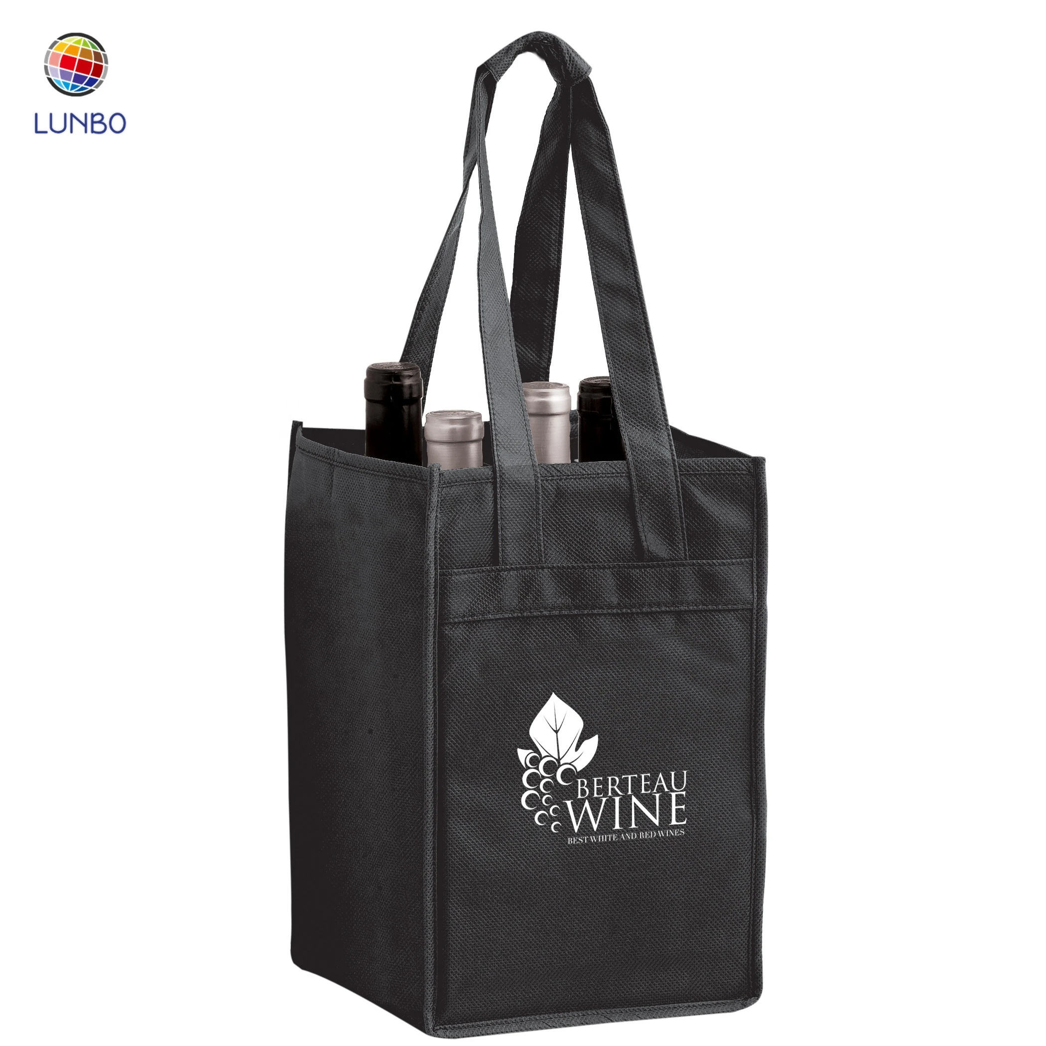 Wholesale Eco Friendly Heavy Duty Reusable Divided 4 Bottles / 6 Bottles Carrier Non Woven Wine Tote Bag