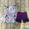 Wholesale Feather Pearl Dress match Purple icing Shorts Boutique Girls Clothing Sets CS905