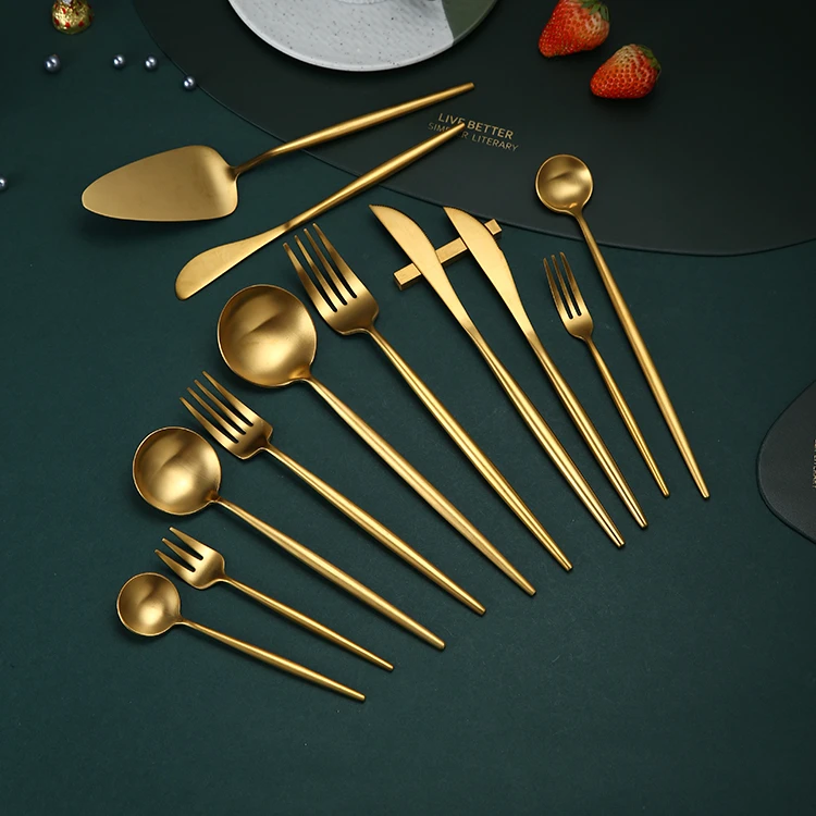 Wholesale Matt Finished Gold Plated Cutipol Stainless Steel Cutlery Flatware Set