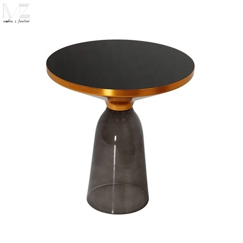 Wholesale Modern Designer Furniture Nordic Style Hotel Gold Round Glass Coffee Table Round Bell Side Coffee Table
