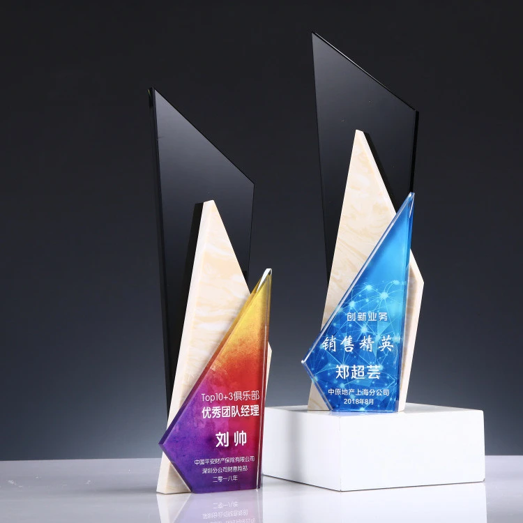 wholesale new pop custom engrav logo k9 crystal wood award trophy plaque wooden plates trophy