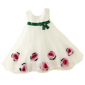 wholesale pakistani indian new models white pink flower 2 years old kids girl child birthday party dress
