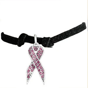 wholesale personalized breast cancer awareness jewelry pink crystal ribbon leather bracelets