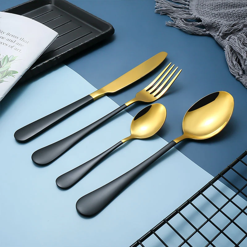 Wholesale Reusable Mint Green Flatware Set Stainless Steel Luxury Spoon Fork Knife Set Gold Plated Cutlery