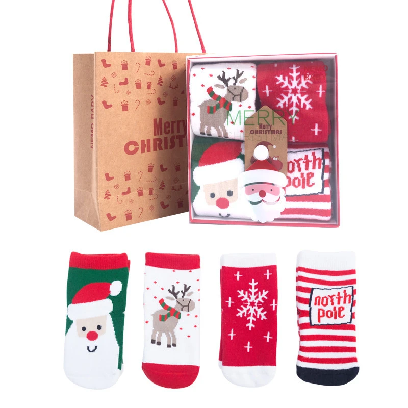 Wholesale winter christmas thickening terry middle tube baby socks gift set