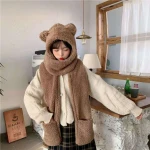 Wholesale Winter Thermal Apparels Women Cute Hat Gloves Scarf 3 Pcs Set Little Bear Ears Wool Hat