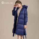 Wholesale womens black hooded over the knee winter padded long jacket coat