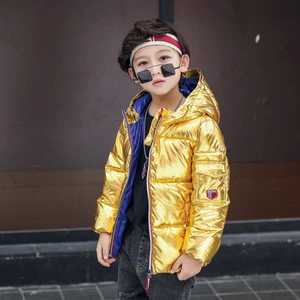 Winter fashion keep warm kids glossy silver thicken hooded child coat