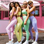 women one Color Clothing Sports Top And High Waisted Workout Leggings Yoga Set