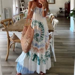 Women Summer Beach Wear Casual Sundress V-Neck Slips Girls Vest Dresses Long Loose Printed Maxi Dress