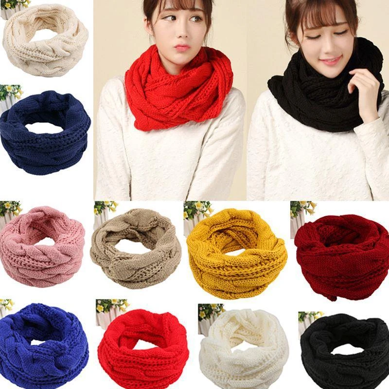 Women Thick Ribbed Knit Winter Infinity Circle Loop Scarf winter bob scarf