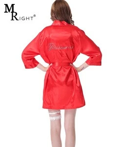 Womens Personalized Customized Satin Kimono Robe for Bride and Bridesmaids Girls Nightgown with Rhinestone Letters Back