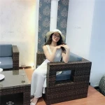 Yizhou All Weather Wicker outdoor cushion Rattan Bistro Set wicker sofa furniture I shape Balcony rattan 2 seats sofa