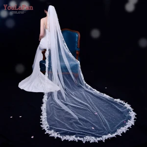YouLaPan V82 Newest Design Vintage 3 meter Long One Layer Bridal Veil With Flowers Comb Charming Wedding Veil Lace And Perals