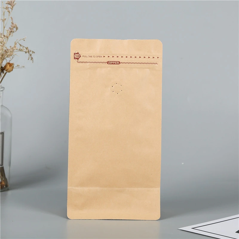 Zipper Kraft Paper Bag, Flat Bottom Tea Coffee Powder, Paper Bag For Coffee Packaging with Valve