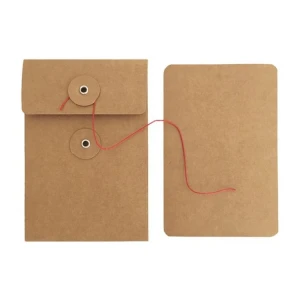 Custom printing packaging black brown kraft paper envelope with button and string