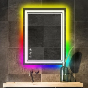 RGB LED Bathroom Mirror, 32x24 Inch Front And Backlit Lighted Vanity Mirror