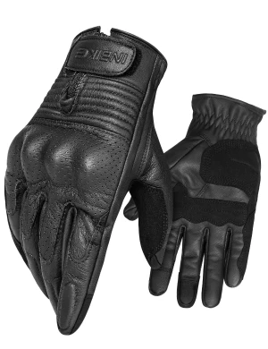 INBIKE Men's Black Motorcycle Gloves Leather Breathable Motorbike Riding Gloves Touchscreen