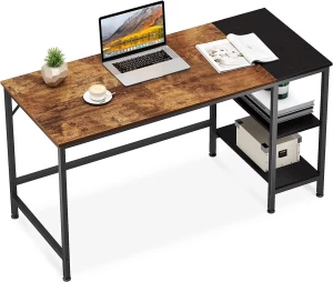 Home Office Computer Desk, Study Writing Desk with Wooden Storage Shelf