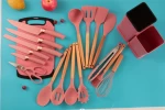 19pcs Heat-Resistant Silicone Kitchen Accessories With Wood Handle In Full Utensil Set
