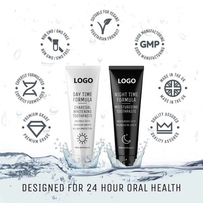 100% Organic Best Activated Charcoal Day And Night Whitening Toothpaste