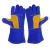 Import 14 inch blue cow split leather yellow double palm welding Heat Fire Resistant animal handling  welder safety work lined gloves from China