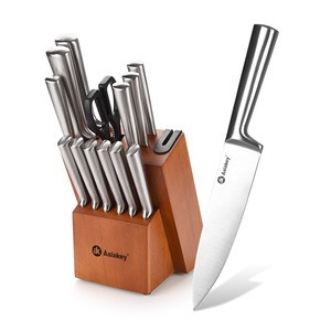 14 Pieces German High Carbon Stainless Steel Hollow Handle Self Sharpening Kitchen Knife Set With Holder