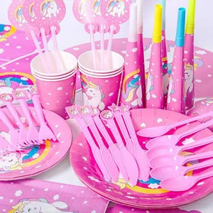 16 piece set Birthday Party Supplies Props Cartoon Creative Unicorn Theme Children Baby Birthday Set