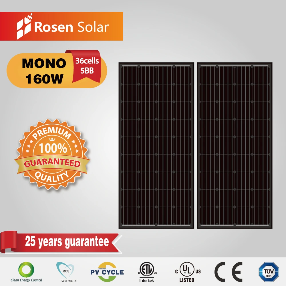 160W Easy Installation 12VDC Mono Black Solar Panel