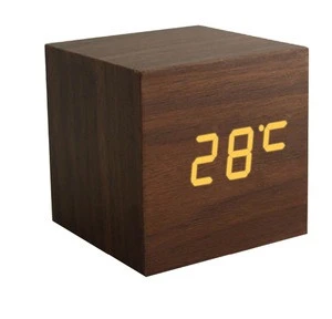 2018 Best selling desk cube Wood LED alarm clock wooden clock comply with CE ROHS - S714