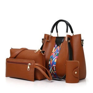 2018 New Fashion PU Leather Handbag 4pcs Sets Bags Solid Totes Designer Lady Women Shoulder Bag