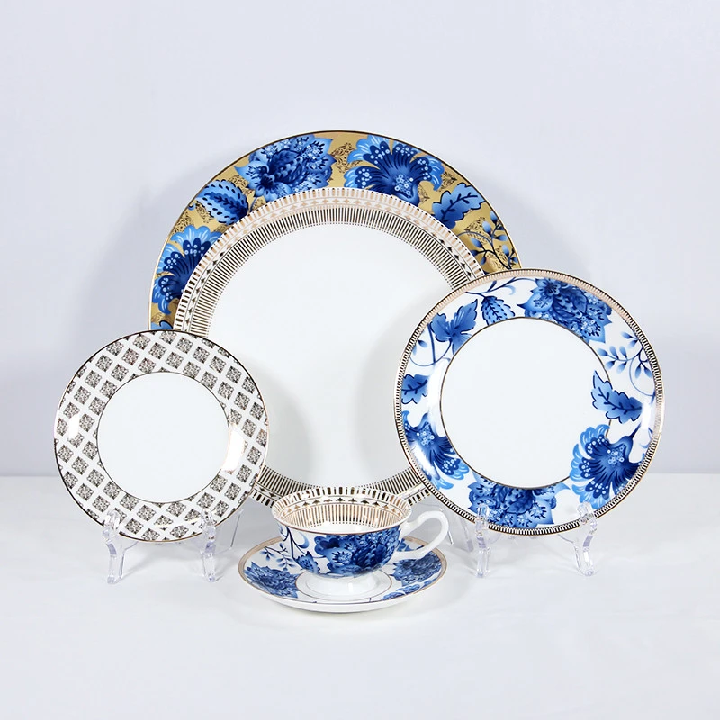 2019 tea coffee set bone china high quality bone china porcelain plates blue and white mug for sale