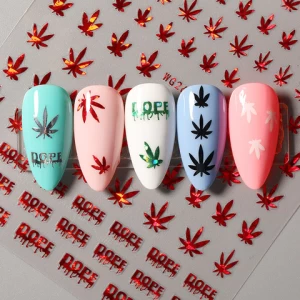 2020 Hot Selling Holographic Laser Leaf Shape 3D Nail Decal Sticker Nail Art Sticker WG265