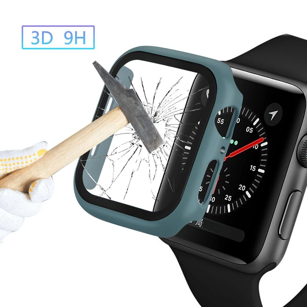 2020 New 2 in 1 Ultra Thin iwatch Screen Protector 44MM With PC Protective Cover For Apple Watch Tempered Glass 44/42/40/38MM