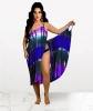 2021 African hot printed spaghetti straps backless sexy patchwork dresses summer tie dye dress women