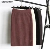 2021 Women Girls Autumn Winter Hot Style Knit Skirt Pencil Midi Dress Womens Long Sweater Slit Skirt