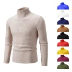 2023 Winter New Mens Large Size Knitted Sweater Solid Color Turtle Collar Elegant Casual Simple Sweater