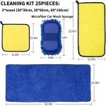 25Pcs Microfibre Car Wash Cleaning Tools Set  Towels Applicator Pads Sponge  Care  Wheel Brush Car Cleaning Kit