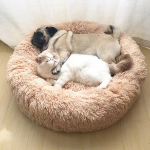 40cm 120cm Wholesale custom donut waterproof soft plush pet dog bed and luxury cute fluffy round pet cat beds sofa