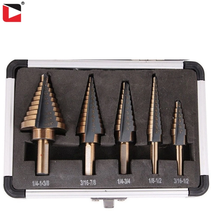 5pcs aluminum case step drill combination drill bit set